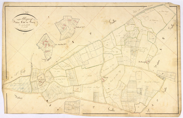 Alligny-Cosne, cadastre ancien : plan parcellaire de la section A dite du Bourg, feuille 2