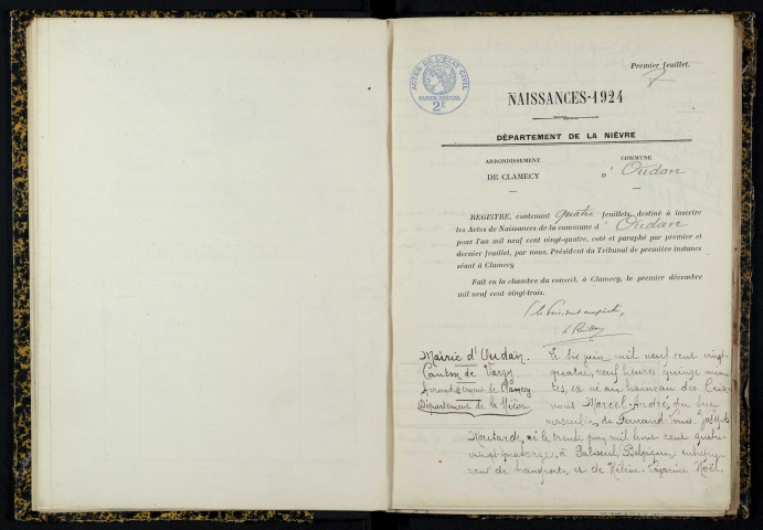 Oudan : actes d'état civil.