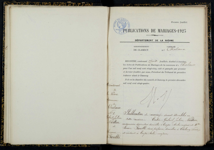 Chalaux : actes d'état civil.