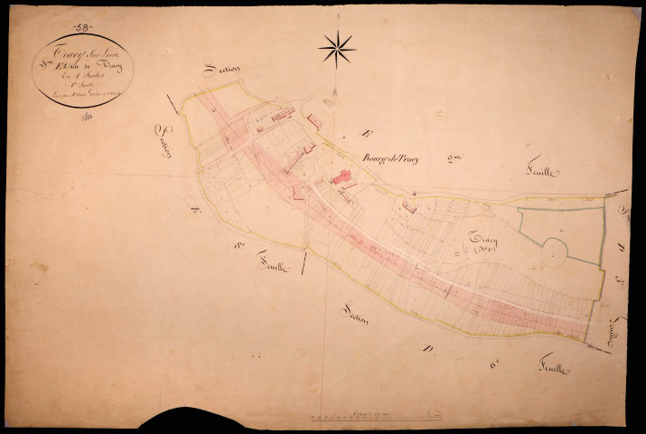 Tracy-sur-Loire, cadastre ancien : plan parcellaire de la section E dite de Tracy, feuille 1