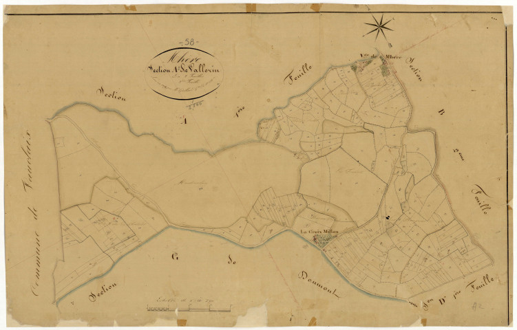 Mhère, cadastre ancien : plan parcellaire de la section A dite de Vallerin, feuille 2