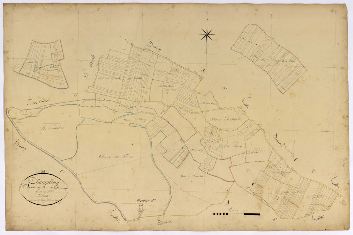 Champlemy, cadastre ancien : plan parcellaire de la section A dite de Bourras la Grange, feuille 2