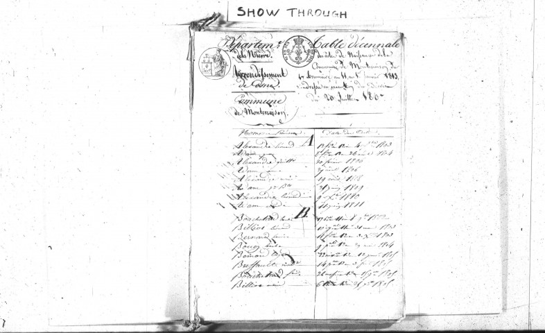 Montenoison : tables décennales.