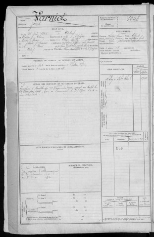 Bureau de Nevers, classe 1915 : fiches matricules n° 1047 à 1528