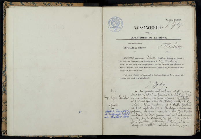 Achun : actes d'état civil.