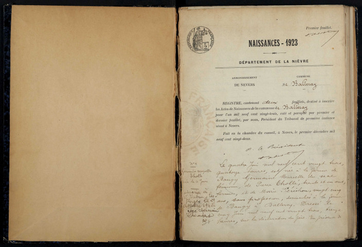 Balleray : actes d'état civil.