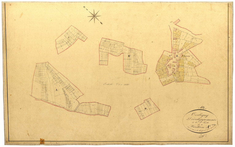 Corbigny, cadastre ancien : plan parcellaire de la section A dite d'Auxois, feuille 1, développement