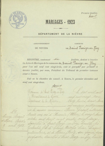 Saint-Parize-en-Viry : actes d'état civil.