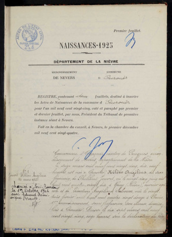 Ouroüer : actes d'état civil.