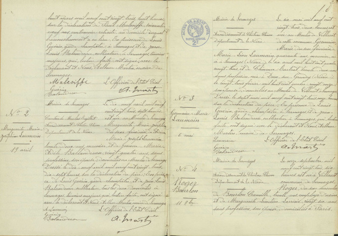 Sermages : actes d'état civil.