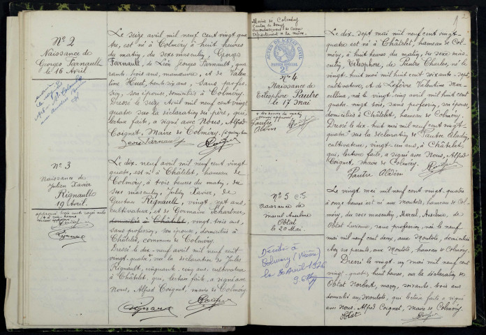 Colméry : actes d'état civil.