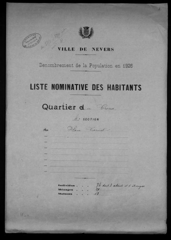 Nevers, Quartier du Croux, 4e section : recensement de 1926