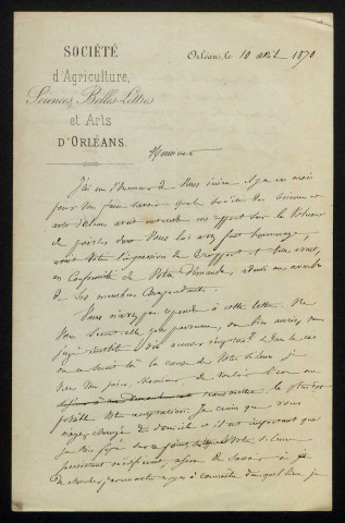 LOISELEUR (Jules), membre de la Société d'agriculture d'Orléans : 3 lettres.