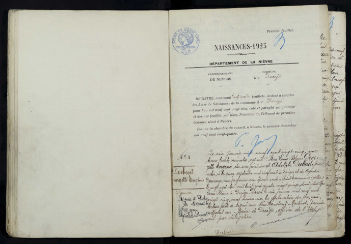 Decize : actes d'état civil (naissances).