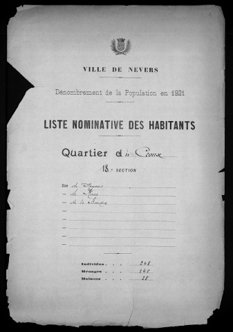 Nevers, Quartier du Croux, 18e section : recensement de 1921