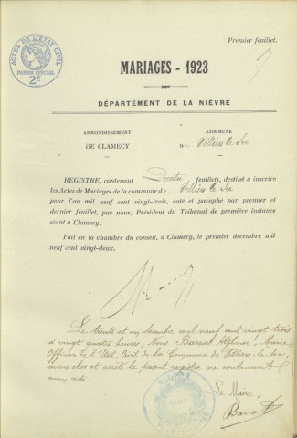 Villiers-le-Sec : actes d'état civil.