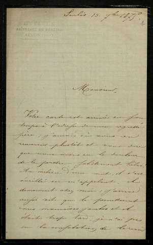 NARDIN (H.), directrice d'institution à Senlis : 1 lettre.