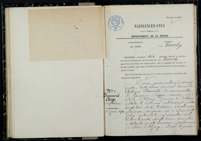Garchy : actes d'état civil.