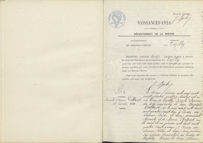 Tazilly : actes d'état civil.