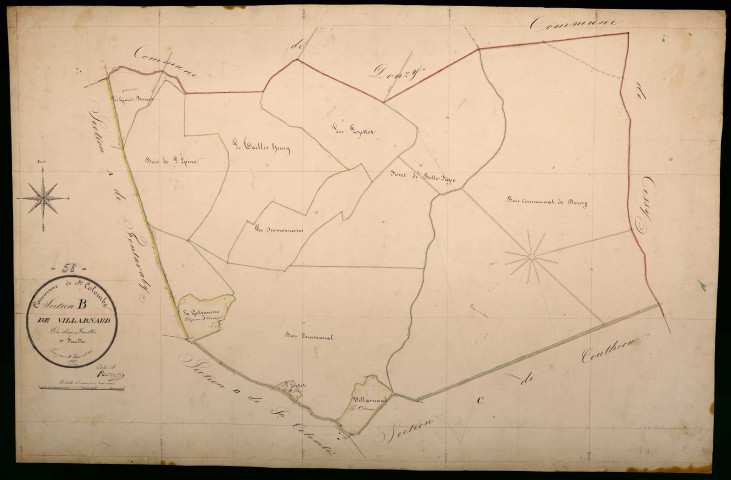 Sainte-Colombe-des-Bois, cadastre ancien : plan parcellaire de la section B dite de Villarnault, feuille 1