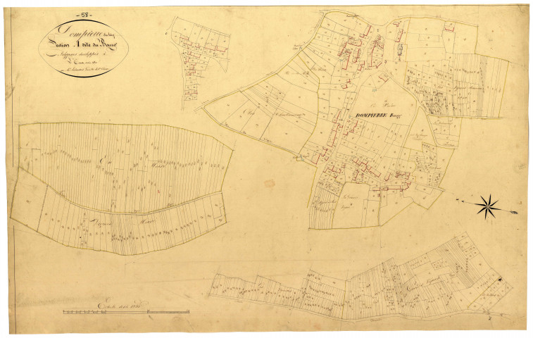 Dompierre-sur-Héry, cadastre ancien : plan parcellaire de la section A dite du Bourg, développement de Dompierre