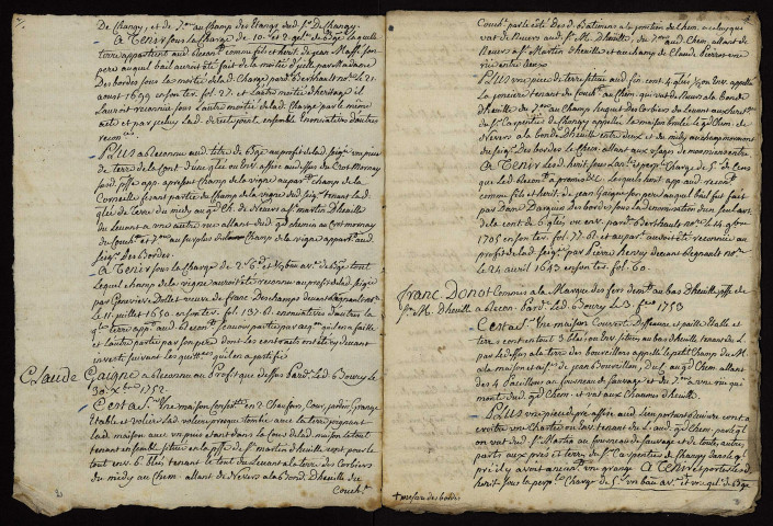 Fief des Bordes à Urzy : extrait du terrier établi par le notaire Boury.