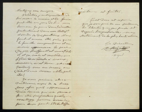 RIGAL, directeur de l'Institution Saint-Louis à Nevers : 1 lettre.
