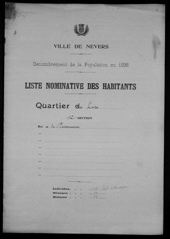 Nevers, Quartier de Loire, 12e section : recensement de 1936
