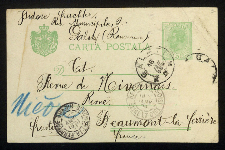 FRUCHTER (Isidore), à Galatz (Roumanie) : 1 lettre.