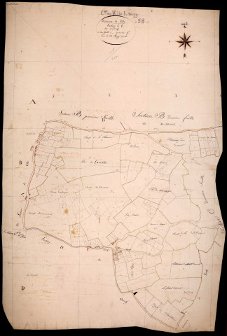 Ville-Langy, cadastre ancien : plan parcellaire de la section C dite de Gonge, feuille 1