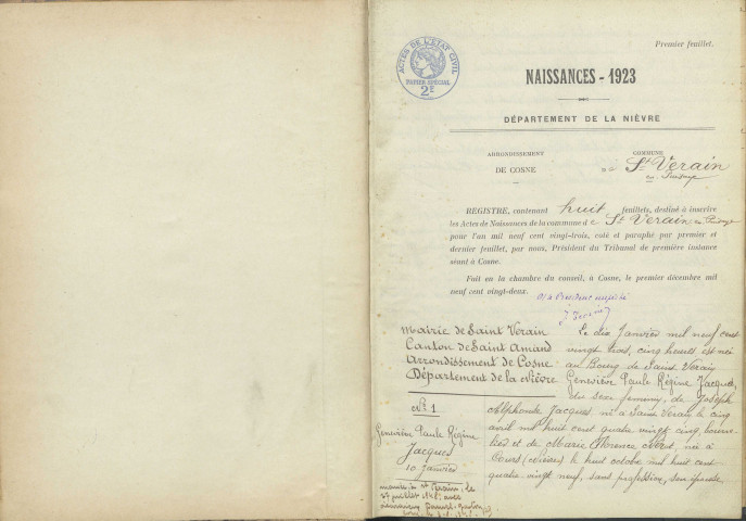 Saint-Vérain : actes d'état civil.