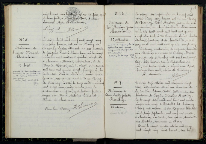 Chasnay : actes d'état civil.