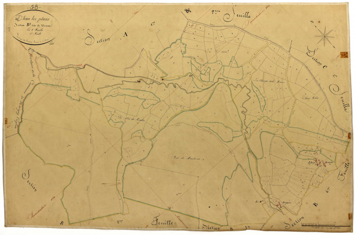 Dun-les-Places, cadastre ancien : plan parcellaire de la section B dite de Vermot, feuille 3