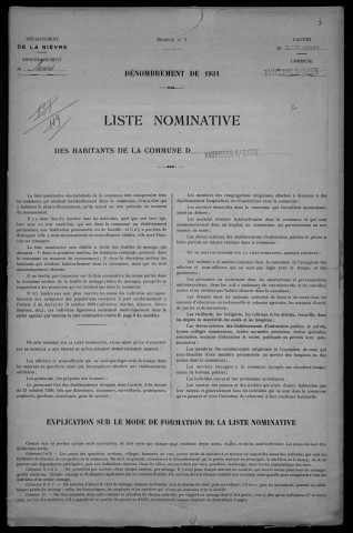 Dampierre-sous-Bouhy : recensement de 1931