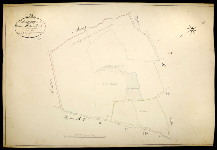 Montigny-sur-Canne, cadastre ancien : plan parcellaire de la section B dite de Pron, feuille 1