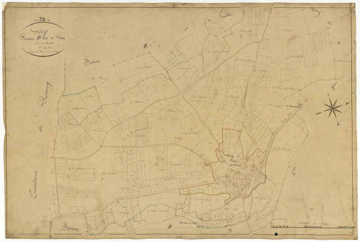 Giry, cadastre ancien : plan parcellaire de la section B dite de Gipy, feuille 2
