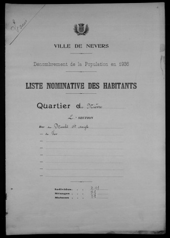 Nevers, Quartier de Nièvre, 2e section : recensement de 1936