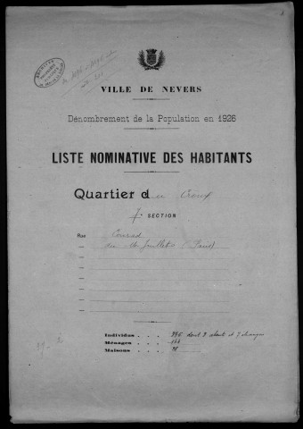 Nevers, Quartier du Croux, 7e section : recensement de 1926