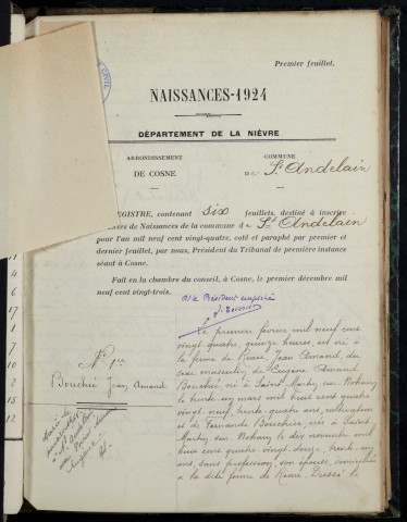 Saint-Andelain : actes d'état civil.