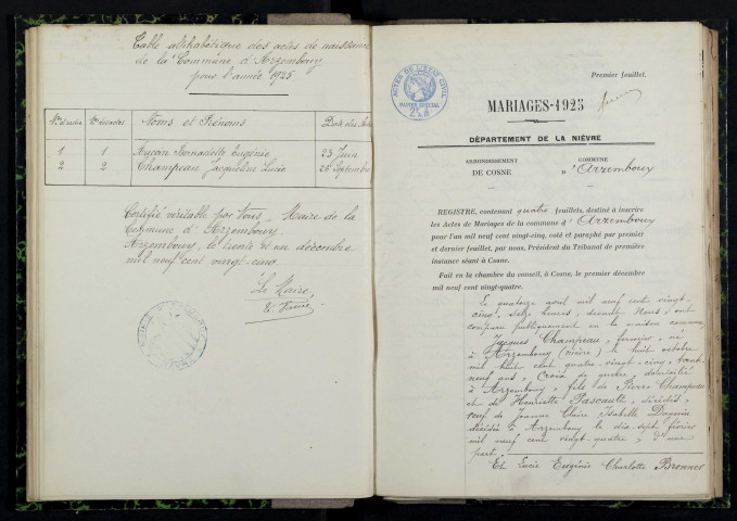 Arzembouy : actes d'état civil.