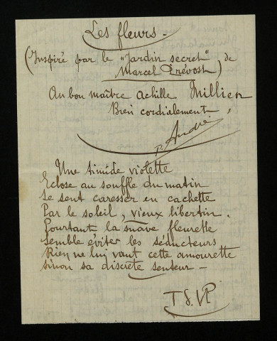 ANDRÉ, poète : 3 lettres, manuscrits.
