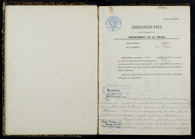 Pazy : actes d'état civil.