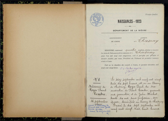 Chasnay : actes d'état civil.