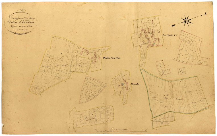 Dampierre-sous-Bouhy, cadastre ancien : plan parcellaire de la section A dite des Cordes, feuille 2, développement