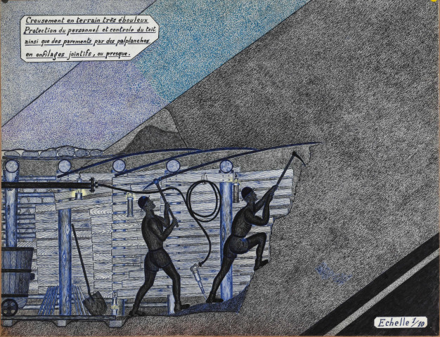 Creusement en terrains ébouleux, protection personnelle par enfilage (schiste friable).