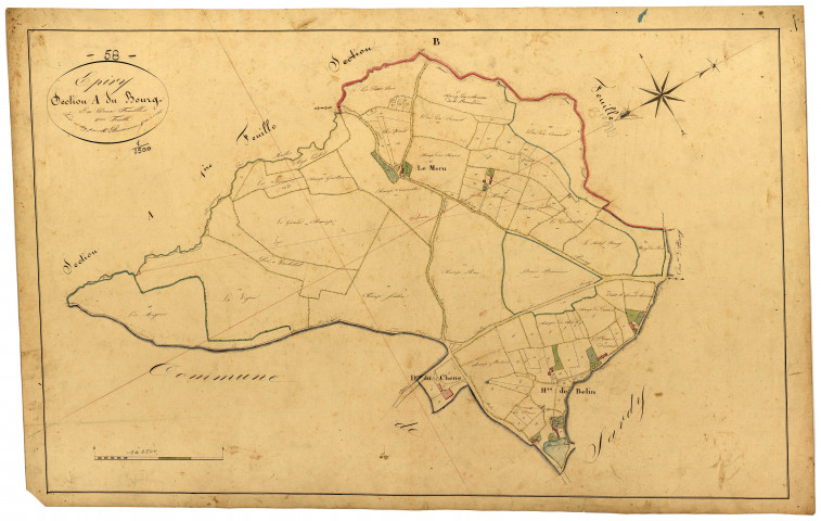 Epiry, cadastre ancien : plan parcellaire de la section A dite du Bourg, feuille 2