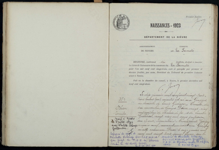 La Fermeté : actes d'état civil.