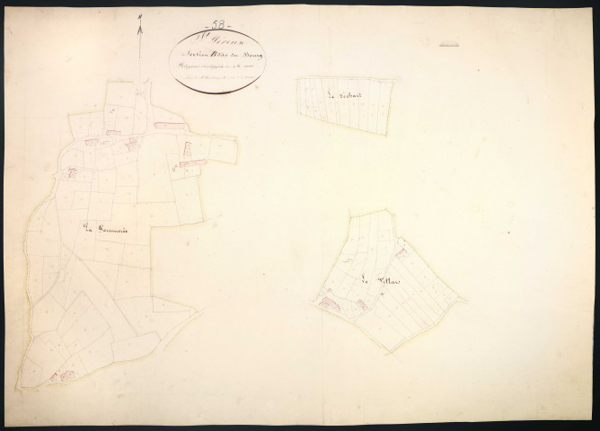 Saint-Péreuse, cadastre ancien : plan parcellaire de la section B dite du Bourg, feuille 1, développement