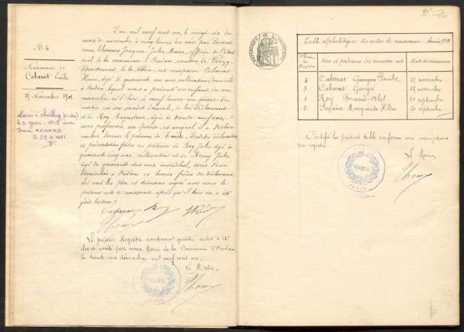 Oudan : actes d'état civil.