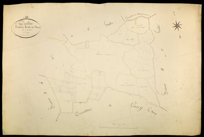 Oulon, cadastre ancien : plan parcellaire de la section A dite du Bourg, feuille 7